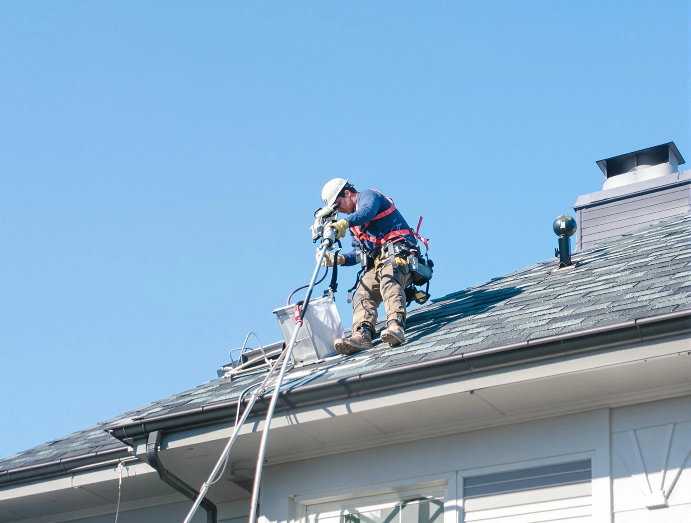 White House Dryer Vent Cleaning certified technician cleaning a roof-mounted dryer vent system in White House