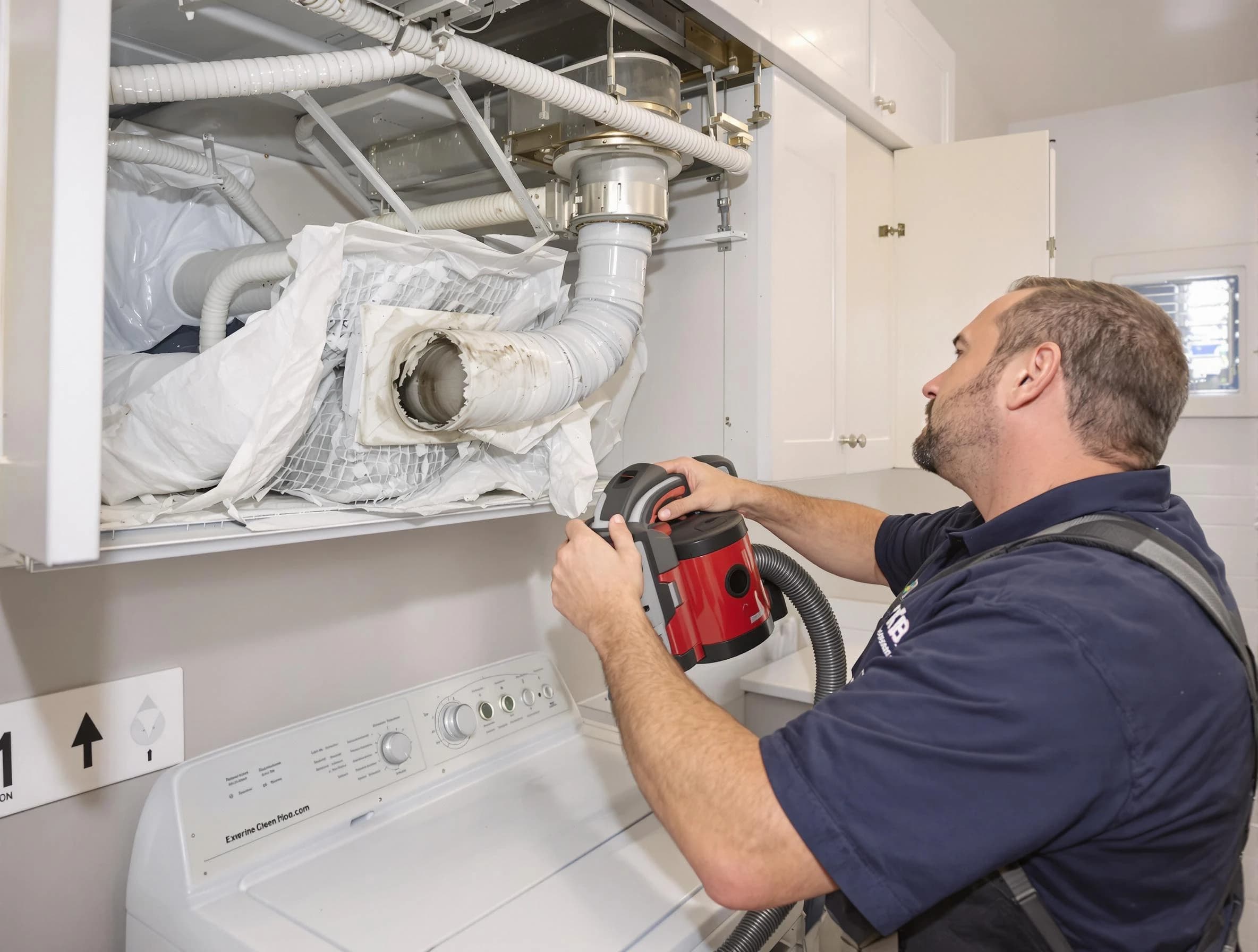 White House Dryer Vent Cleaning technician performing professional exhaust vent cleaning at a residential property in White House
