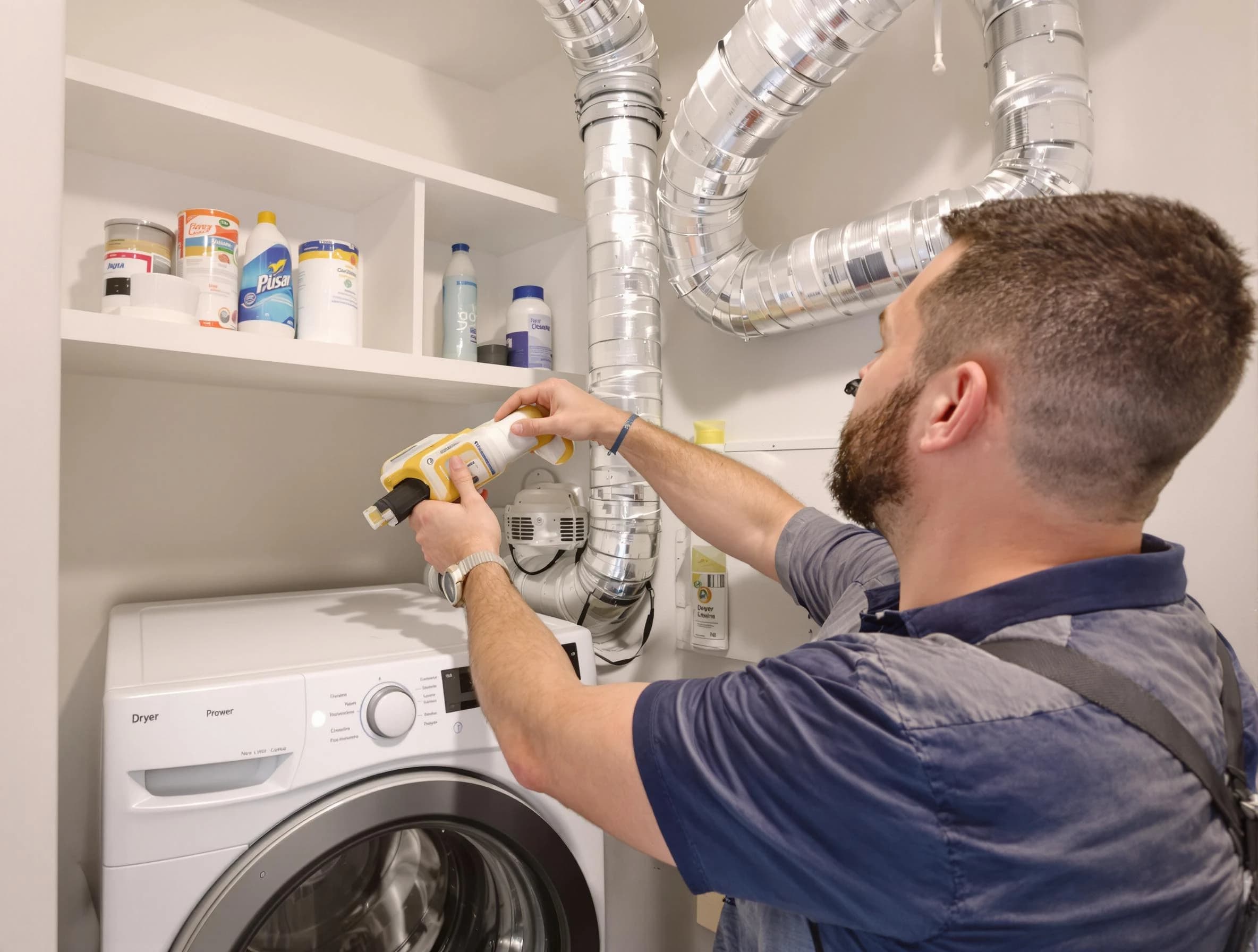 White House Dryer Vent Cleaning technician performing dryer vent cleaning at a home in White House