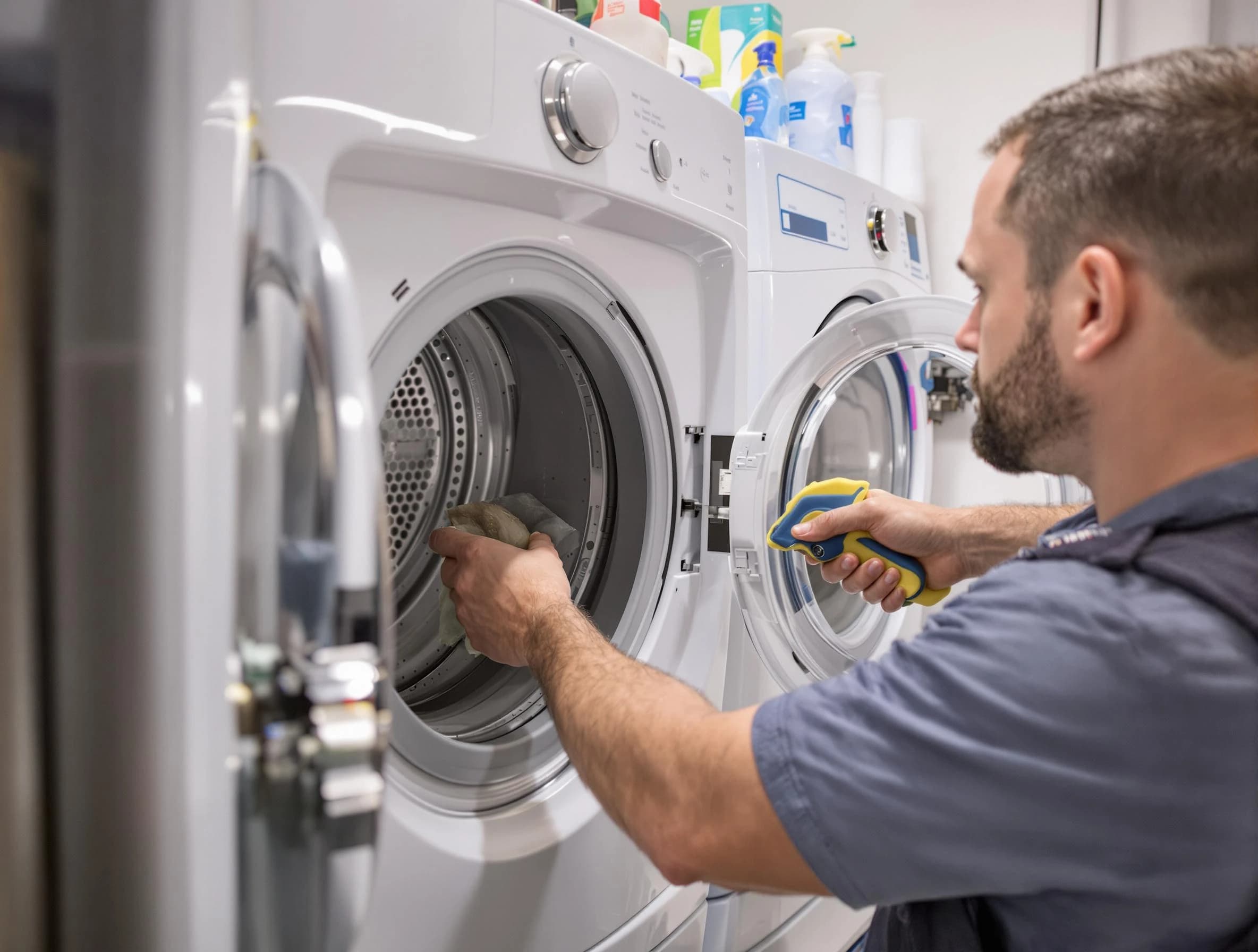 White House Dryer Vent Cleaning specialist removing lint buildup from a dryer lint trap system in White House