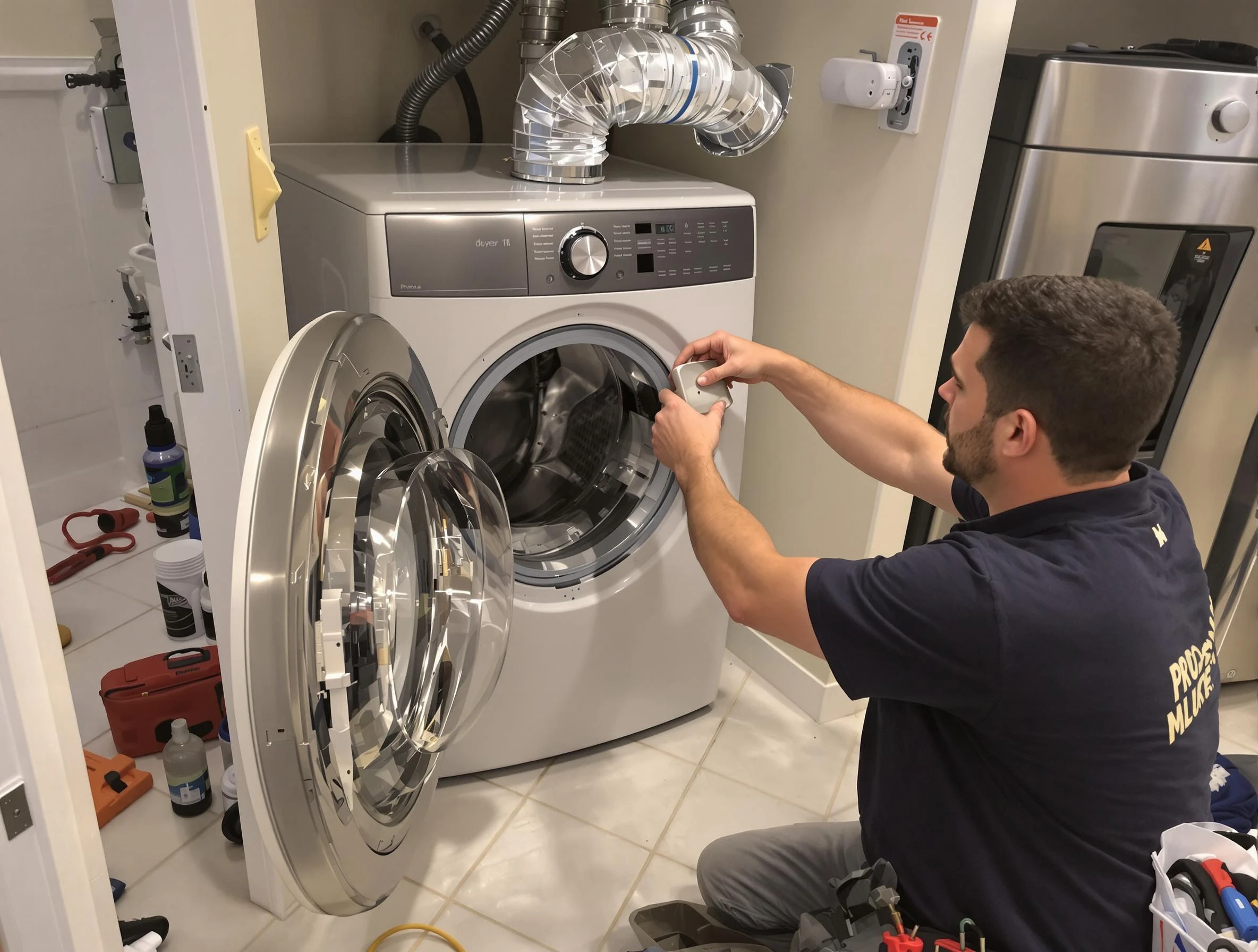 White House Dryer Vent Cleaning technician performing precise dryer vent hose installation in White House