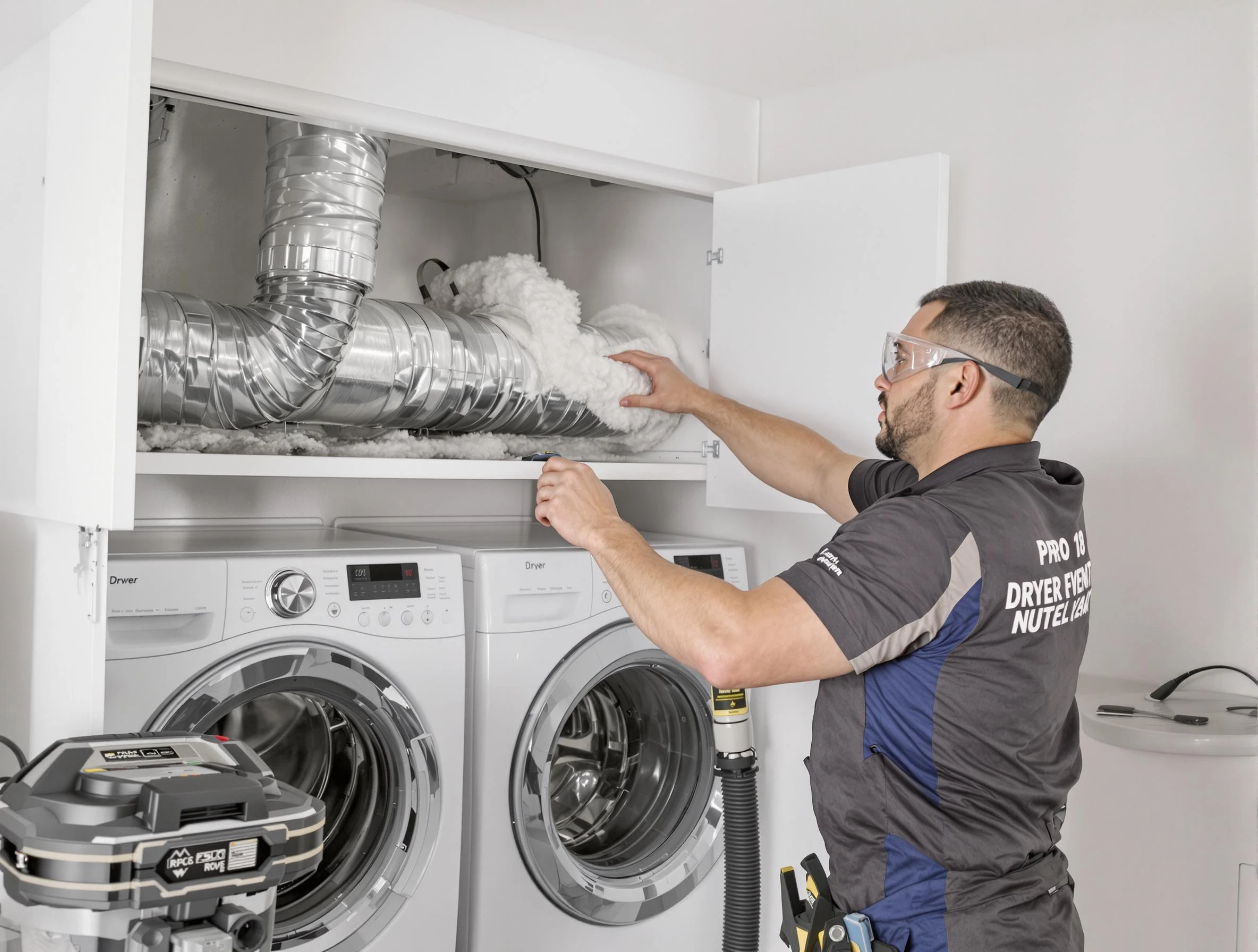 White House Dryer Vent Cleaning certified technician performing specialized gas dryer vent cleaning in White House